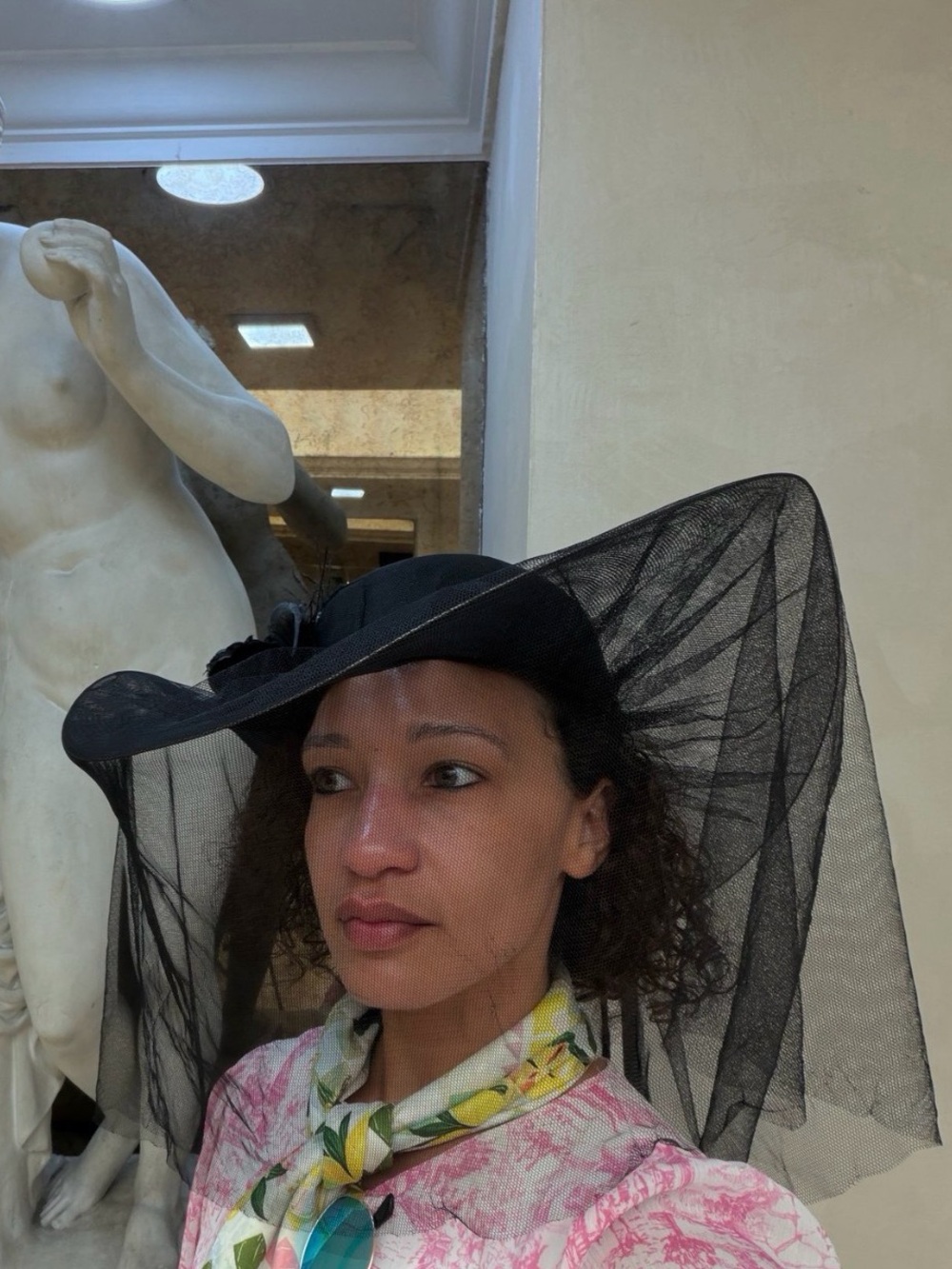 Vintage Black Wide-Brim Veil Hat